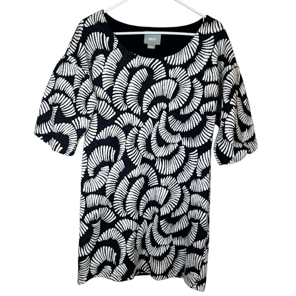 Maeve Anthropologie Balloon Sleeve Black White Knit Mini Dress Tunic Boxy Size S - Picture 2 of 7